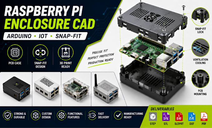 raspberry pi enclosure cad, arduino snap fit case and 3d iot electronics housing