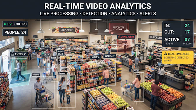 develop real time video analytics for live processing and alerts