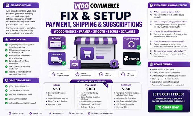 fix woocommerce payment gateway shipping configuration subscription setup framer