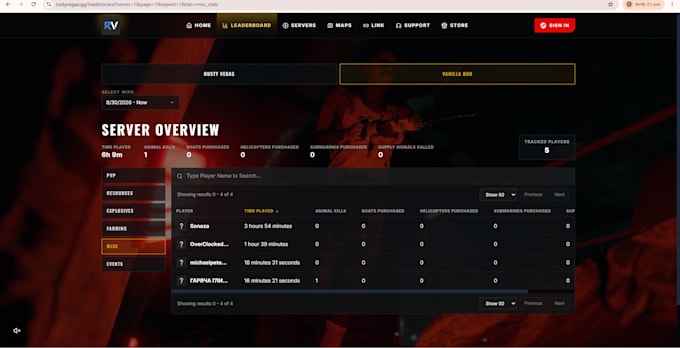create a custom website for the game rust