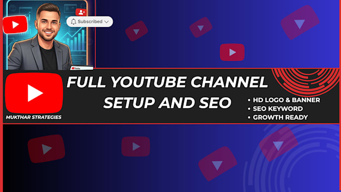 do professional youtube channel creation setup branding, seo