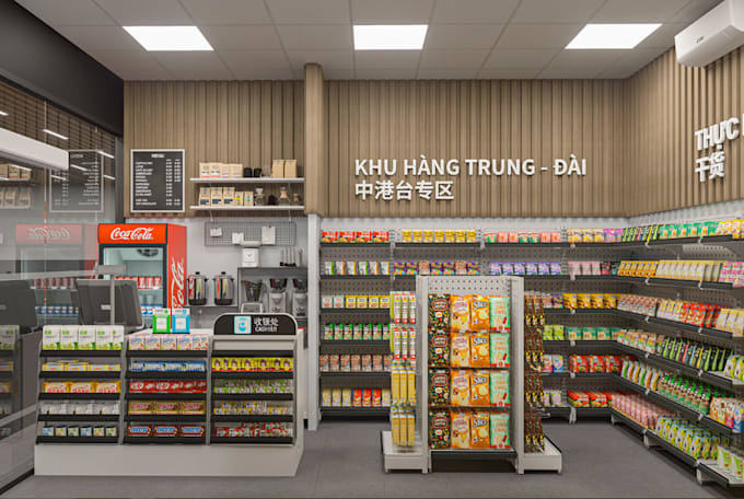 modernize 3d supermarket interior,retail store layout render, optimize 2d layout