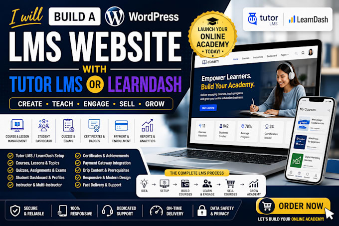 build a wordpress lms website with tutor lms or learndash