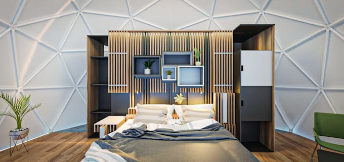 design 3d glamping dome, tiny house, cabin, cabana interiors