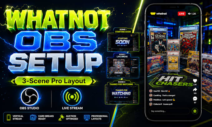 set up your vertical obs studio for whatnot livestreaming with 3 scenes