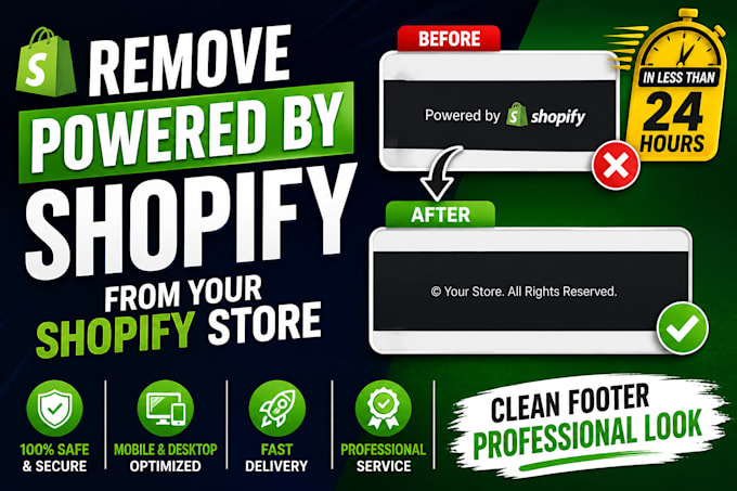 remove powered by shopify from shopify store in less than in 24 hours