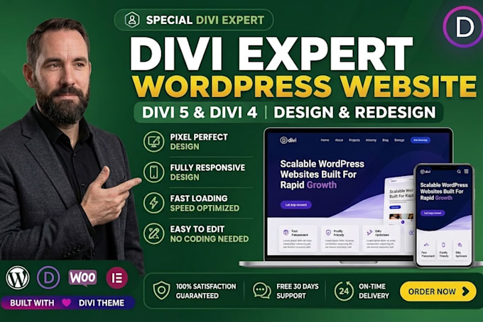 design, redesign divi 5 or fix your wordpress website using divi builder