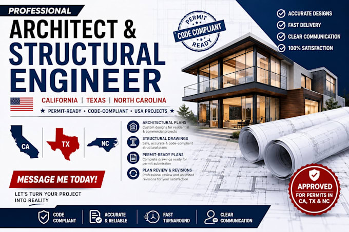 do architect and structural engineer for california, north carolina, texas USA