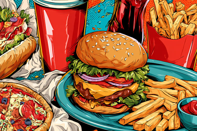 create a food pop art illustration