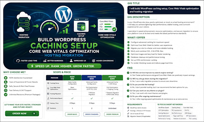 build wordpress caching setup core web vitals optimization hosting migration