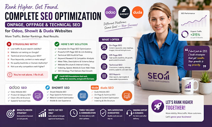 do onpage, offpage with technical SEO optimization for odoo, showit, duda