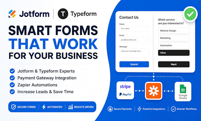 create smart jotform and typeform with payment gateway and zapier integrations