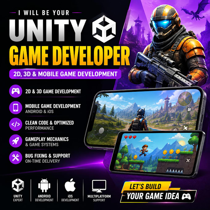 be your unity game developer for 2d 3d and mobile game development