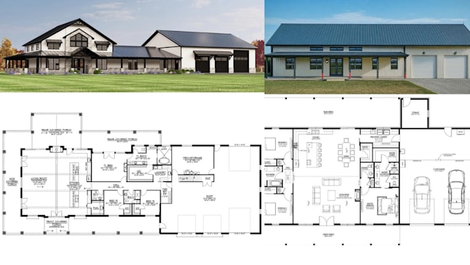 design custom barndominium floor plans, elevations and 3d models