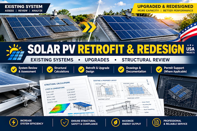 redesign existing solar pv systems for retrofit and upgrades