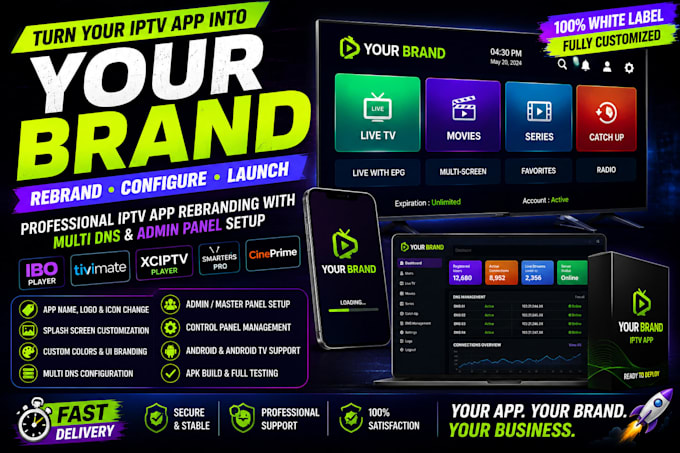 rebrand multi dns iptv app with admin panel for android TV
