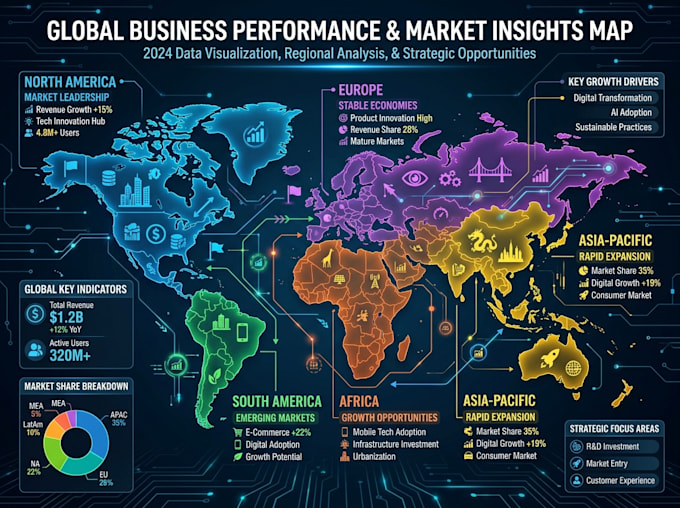 design a custom infographic map for reports, presentations and marketing