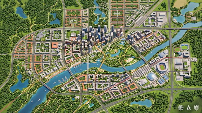 create master plan map, site development map  and urban planning illustration