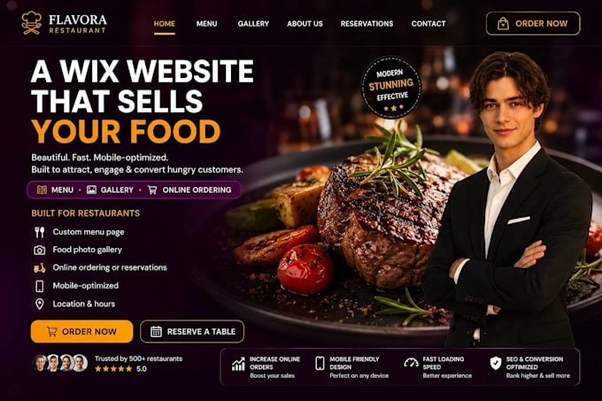 design or fix wix restaurant website with ordering, menu, gallery, table booking