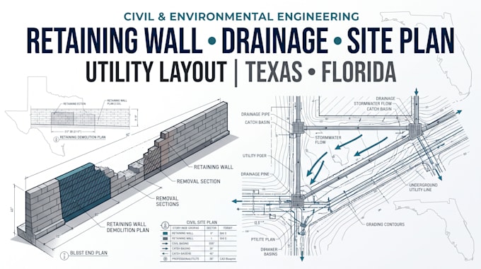 retaining wall demolition plan drainage site plan utility layout texas florida