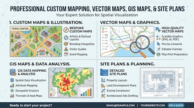 create professional custom maps, vector maps, gis maps and site plans
