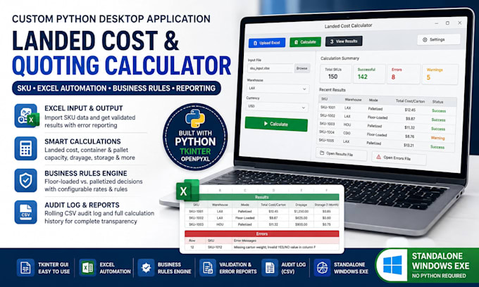 build custom python desktop app excel automation calculator windows software