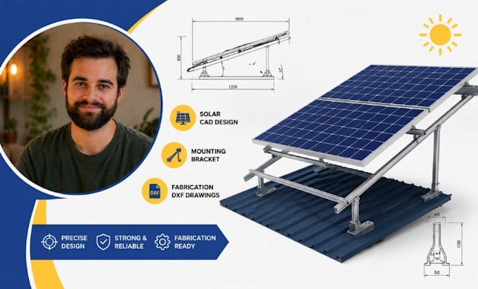 solar cad, solar panel technical drawing, mounting bracket fabrication dxf cad