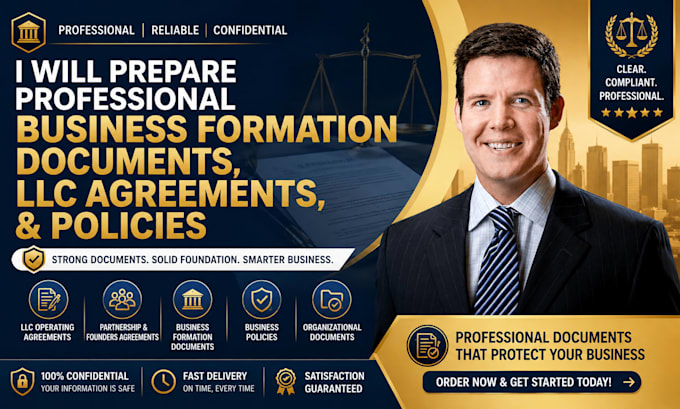 prepare professional business formation documents, llc agreements, and policies