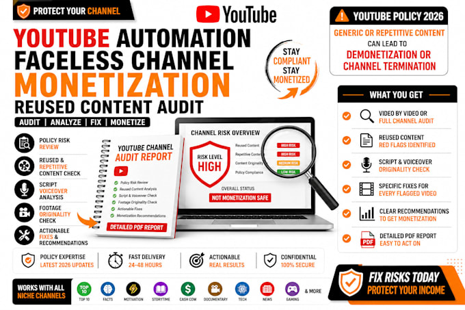 audit youtube automation faceless channel monetization reused content