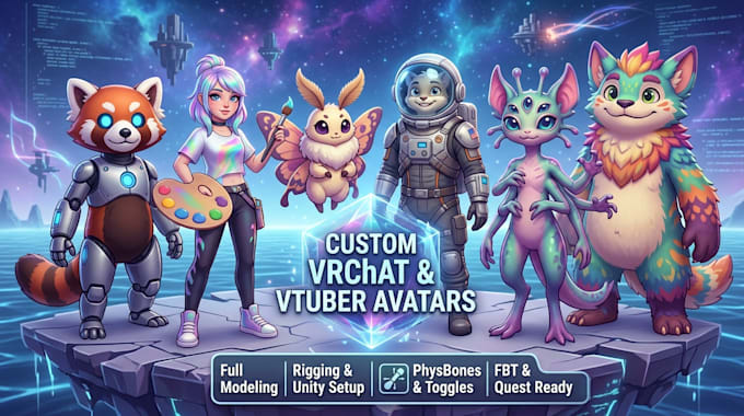 create a custom 3d vrchat avatar, fursona, or vtuber model