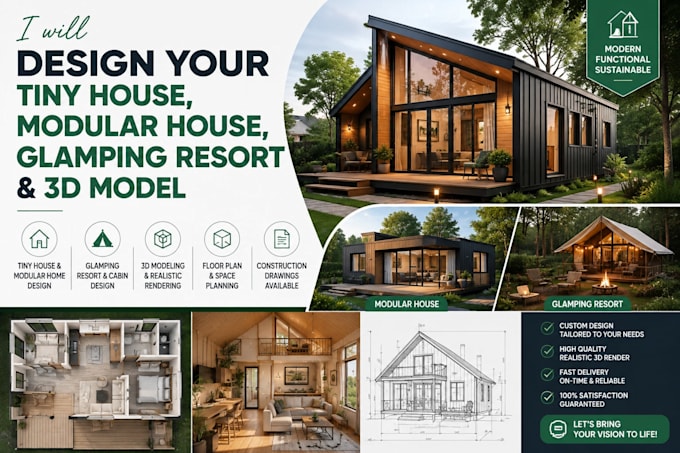 design your tiny house, project design, modular house, glamping resort, 3d model
