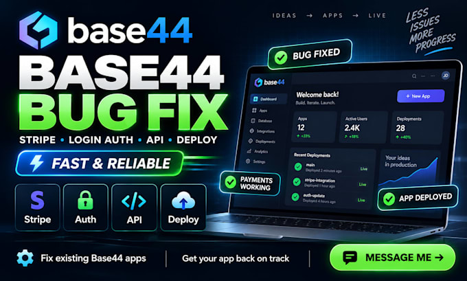 fix base44 app bugs stripe payment login auth api integration deploy base44 app