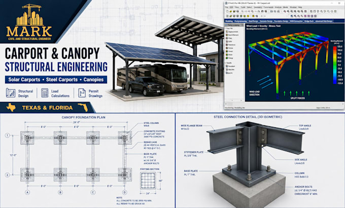 design carport canopy solar permit plans structural engineering texas florida