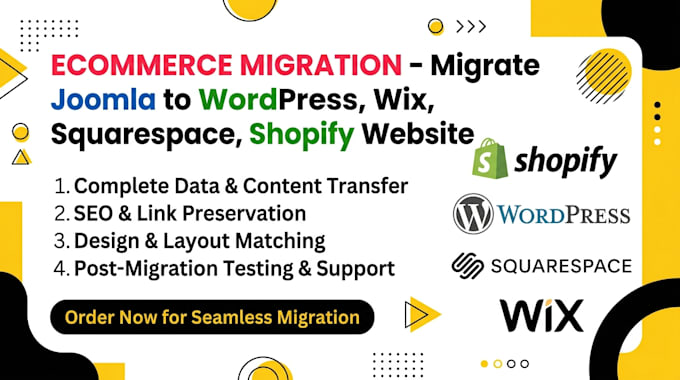 ecommerce migration migrate joomla to wordpress wix squarespace shopify website