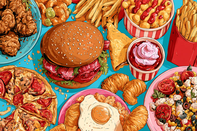 do a food pop art illustration