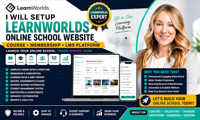 setup learnworlds online school website course membership lms learning platform