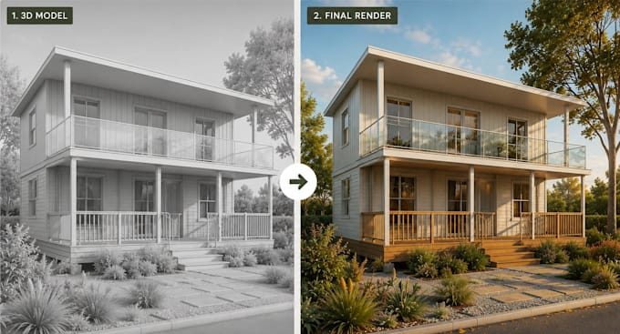 create photorealistic architectural exterior rendering for architects