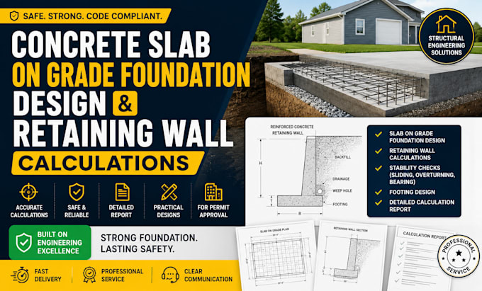 do concrete slab on grade foundation design and retaining wall calculations
