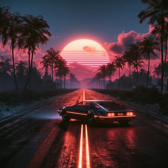 create 80s retro, synthwave cover art