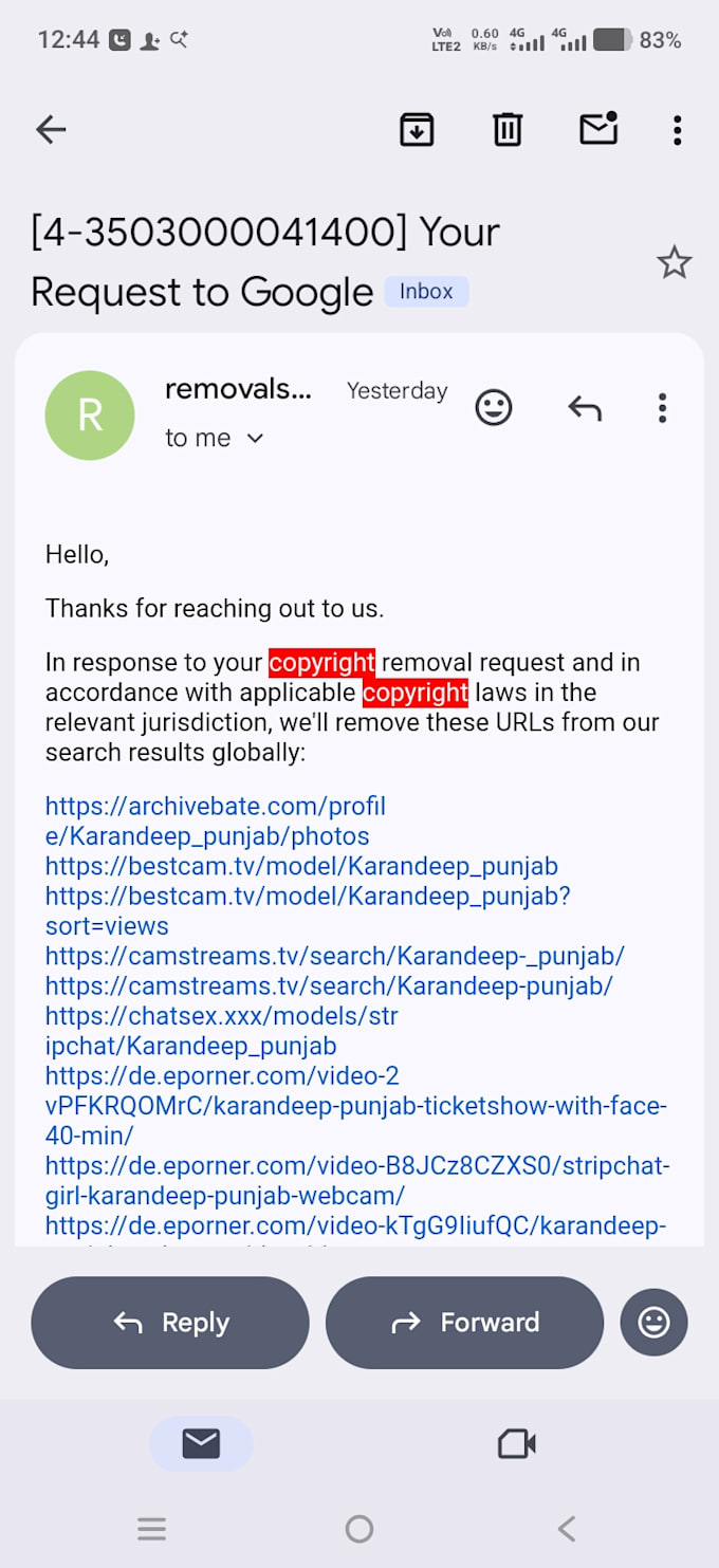 remove copyrighted content from google search