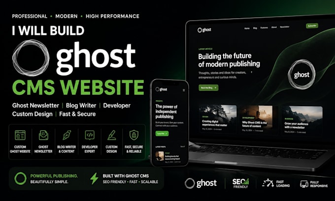 build ghost cms website ghost newsletter blog writer developer custom ai design