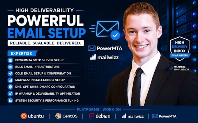 setup powermta SMTP server bulk email cold mail with mailwizz