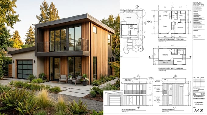 design adu permit plans garage conversion and architecture drawings