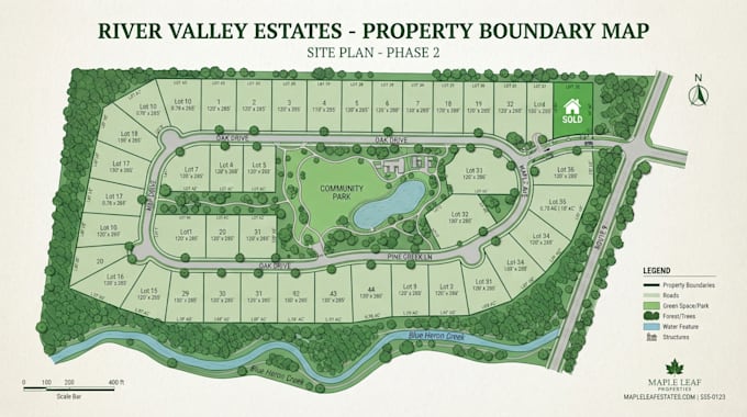 design a real estate map, property map, or land boundary plot map