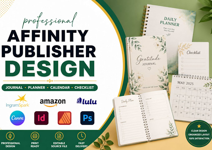 design printable journal, planner, calender, checklist in affinity publisher