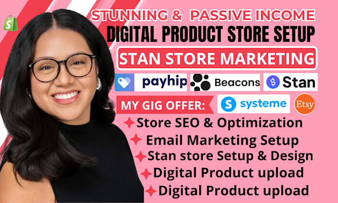 do stan store setup, esty seo listing, shopify store payhip digital product