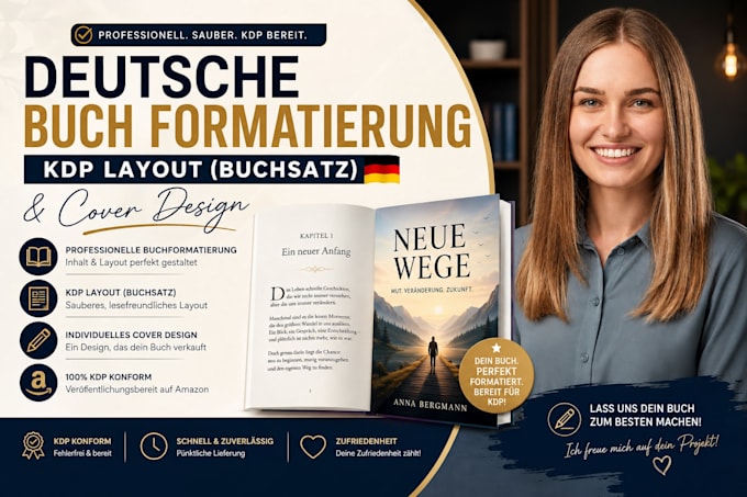 do german book formatting, KDP layout buchsatz, and cover design