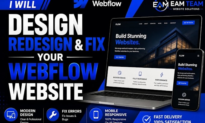 design webflow website, redesign website and fix or optimize webflow website