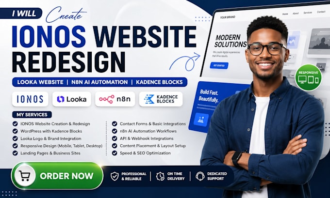 create ionos website redesign looka website n8n ai automation kadence blocks
