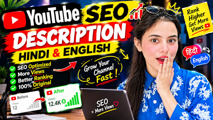 write SEO youtube description in hindi and english